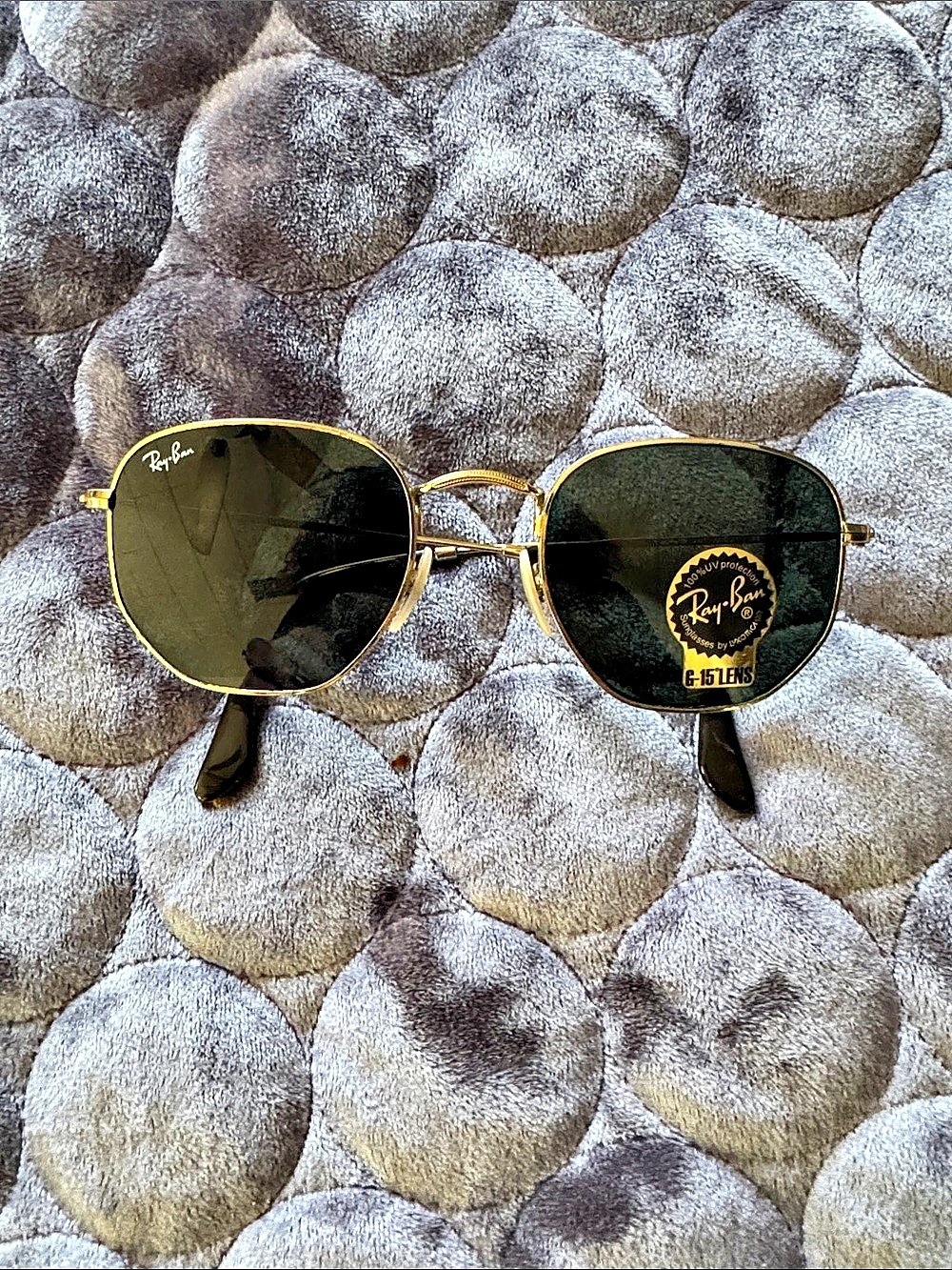 Ray-Ban Hexagonal Flat Lenses Sunglasses Gold-Tone Black Sunglasses Like New